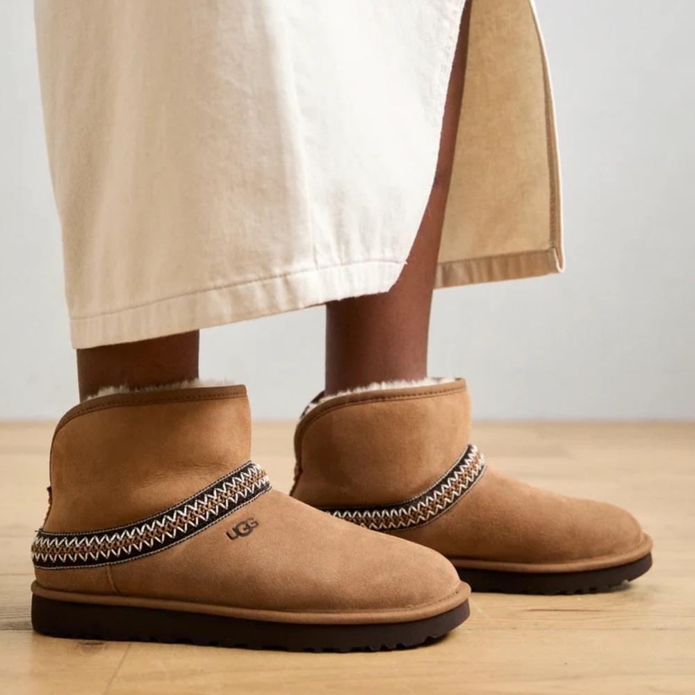 UGG Classic Mini Crescent Boots
Chestnut Ankle Boots with Patterned Trim